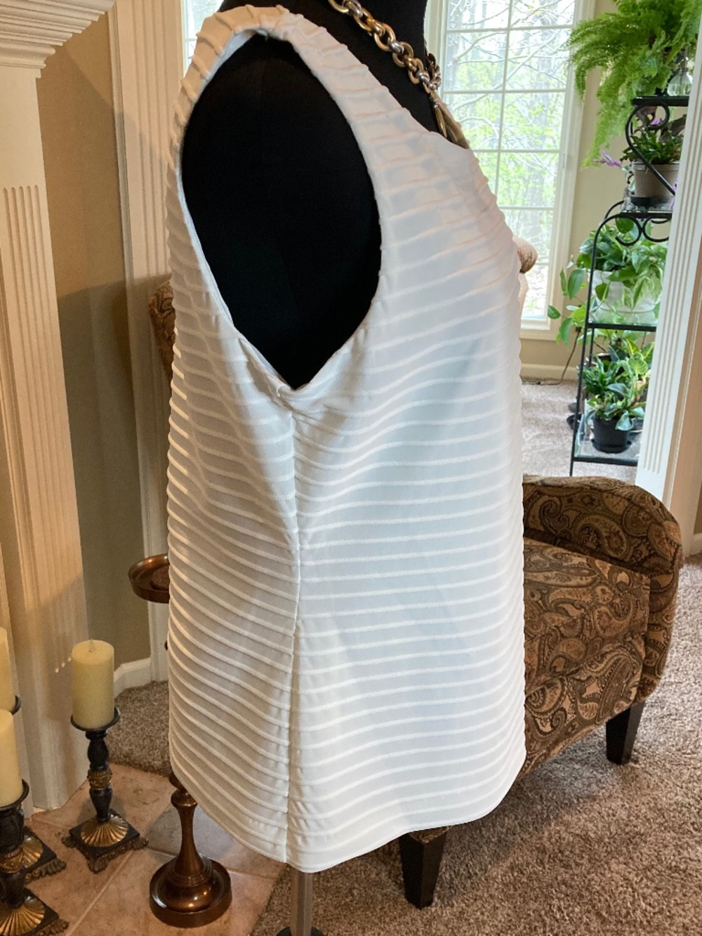 CALVIN KLEIN Top Ribbed Sleeveless Off White Size M - Picture 3 of 6
